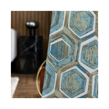 Rideau Bleu Motifs Hexagone