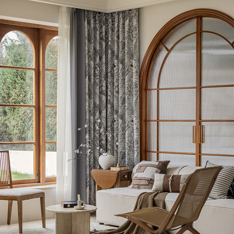 Gray and White Floral Curtain