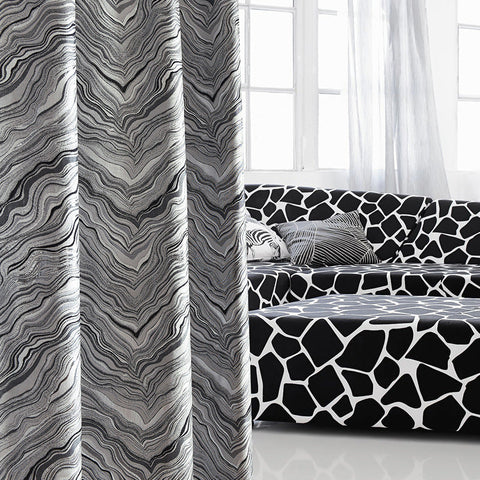 Black White Waves Curtain