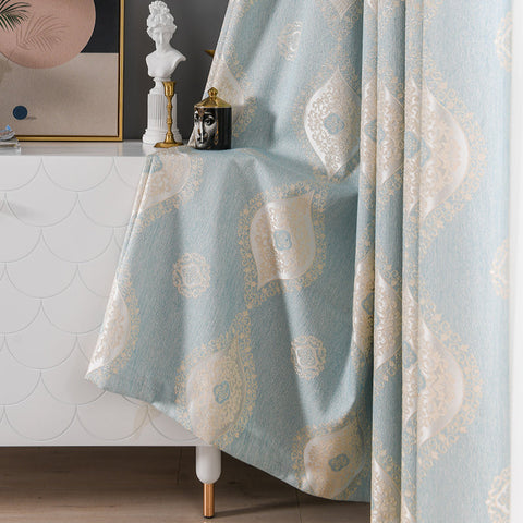 Vintage Blue Patterned Curtain
